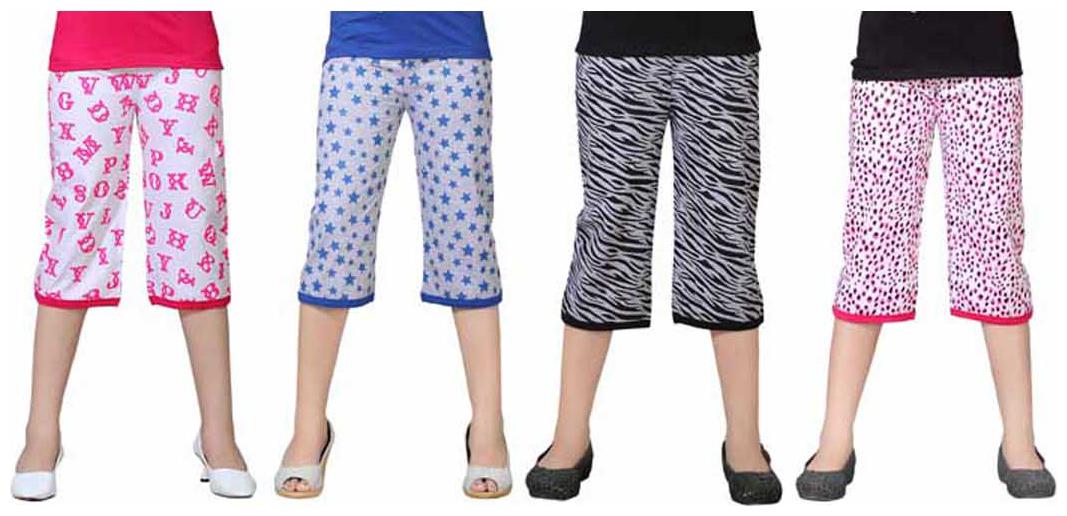 

SINIMINI Multicolor Printed Cute Capri ( Pack Of 4 )