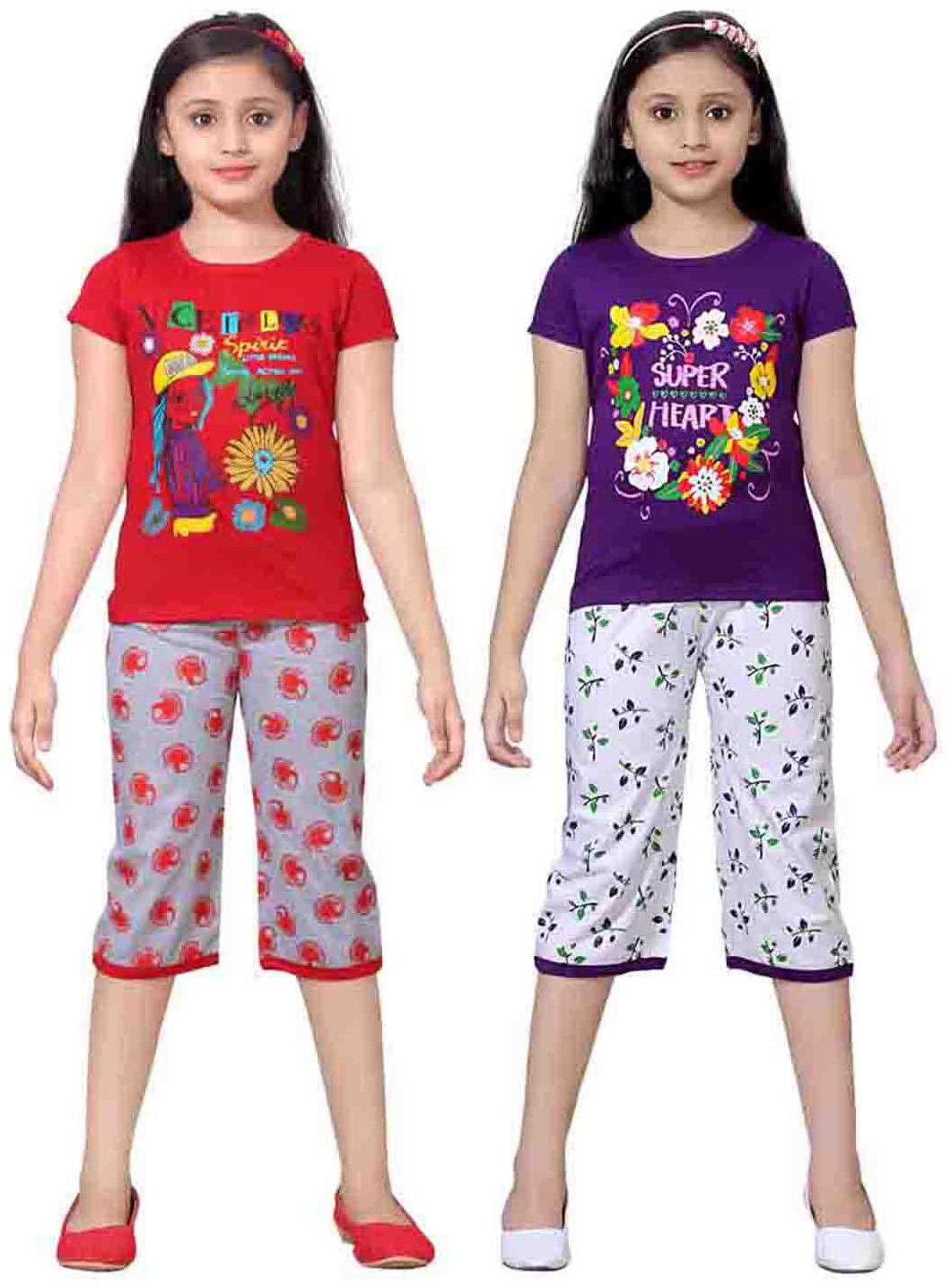 

Sinimini Multicolor Girls Cute Printed Top Bottom Set (5-6 Years) (Set Of 2)