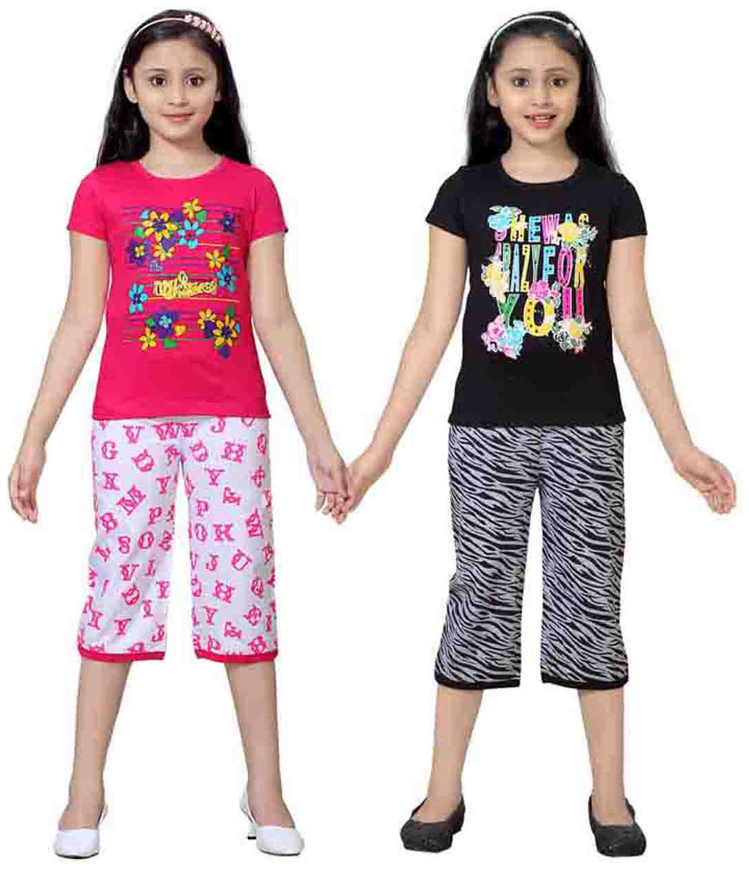 

Sinimini Multicolor Girls Cute Printed Top Bottom Set (3-4 Years) (Set Of 2)