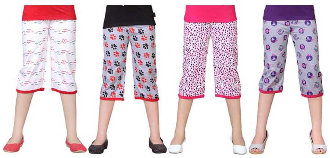 

SINIMINI Multicolor Printed Cute Capri ( Pack Of 4 )