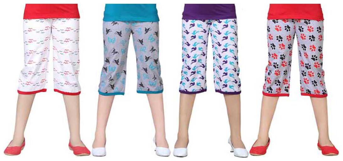 

SINIMINI Multicolor Printed Cute Capri ( Pack Of 4 )