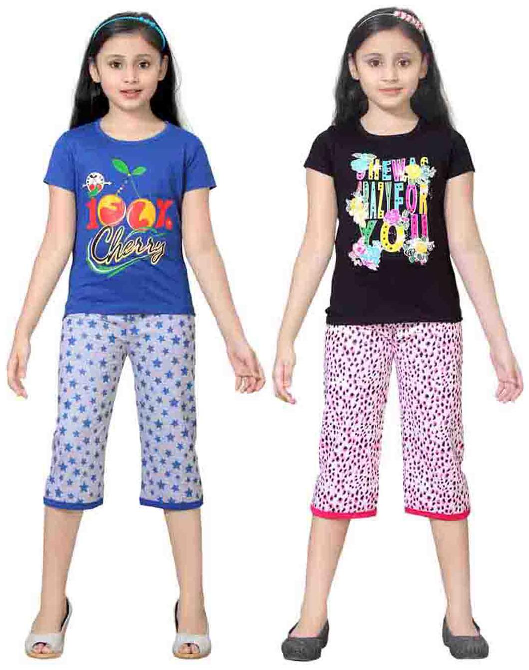 

Sinimini Multicolor Girls Cute Printed Top Bottom Set (3-4 Years) (Set Of 2)