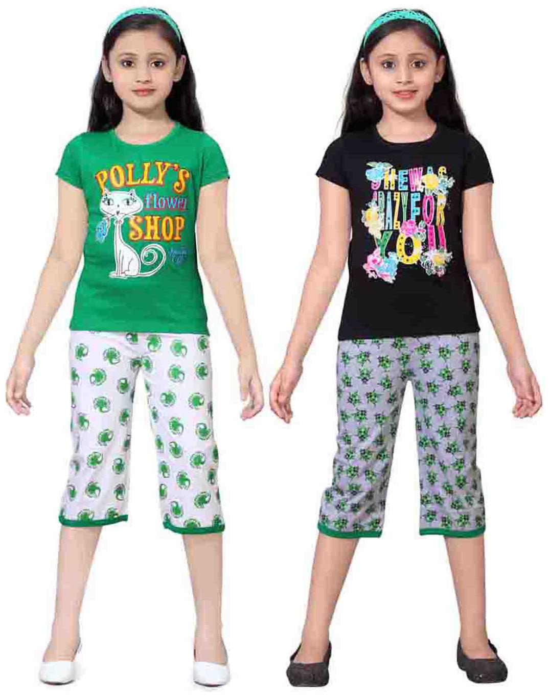 

Sinimini Multicolor Girls Cute Printed Top Bottom Set (8-9 Years) (Set Of 2)
