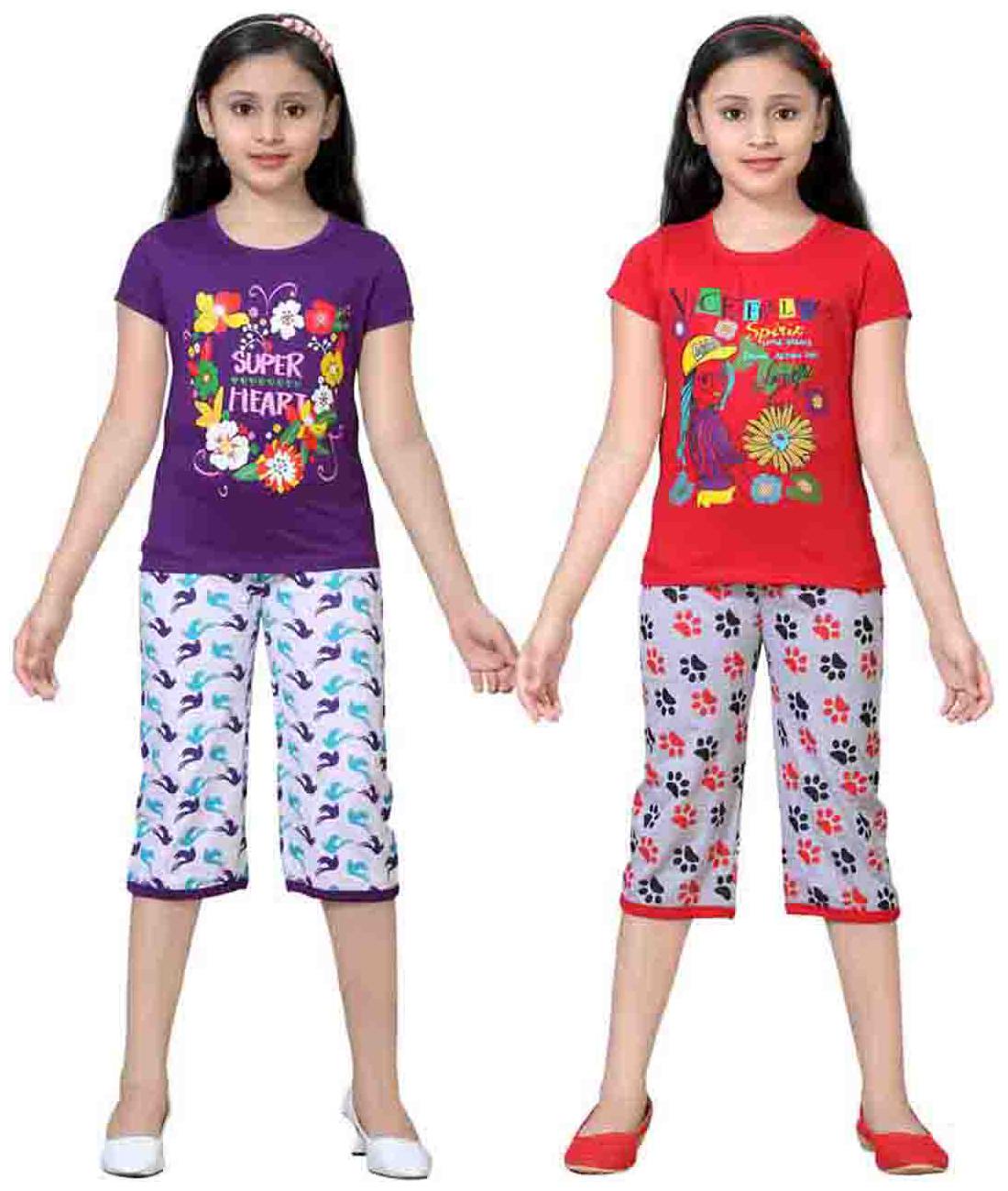 

Sinimini Multicolor Girls Cute Printed Top Bottom Set (4-5 Years) (Set Of 2)