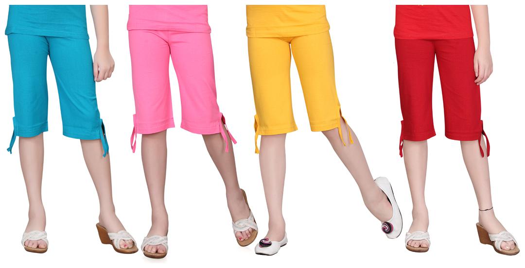 

Sinimini MultiColor Girls Plain Capri (Set Of 4)(Size- 10-12Y)