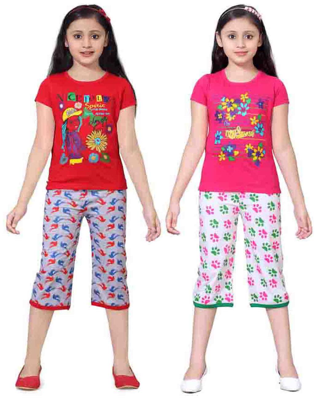 

Sinimini Multicolor Girls Cute Printed Top Bottom Set (7-8 Years) (Set Of 2)