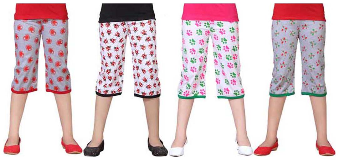 

SINIMINI Multicolor Printed Cute Capri ( Pack Of 4 )