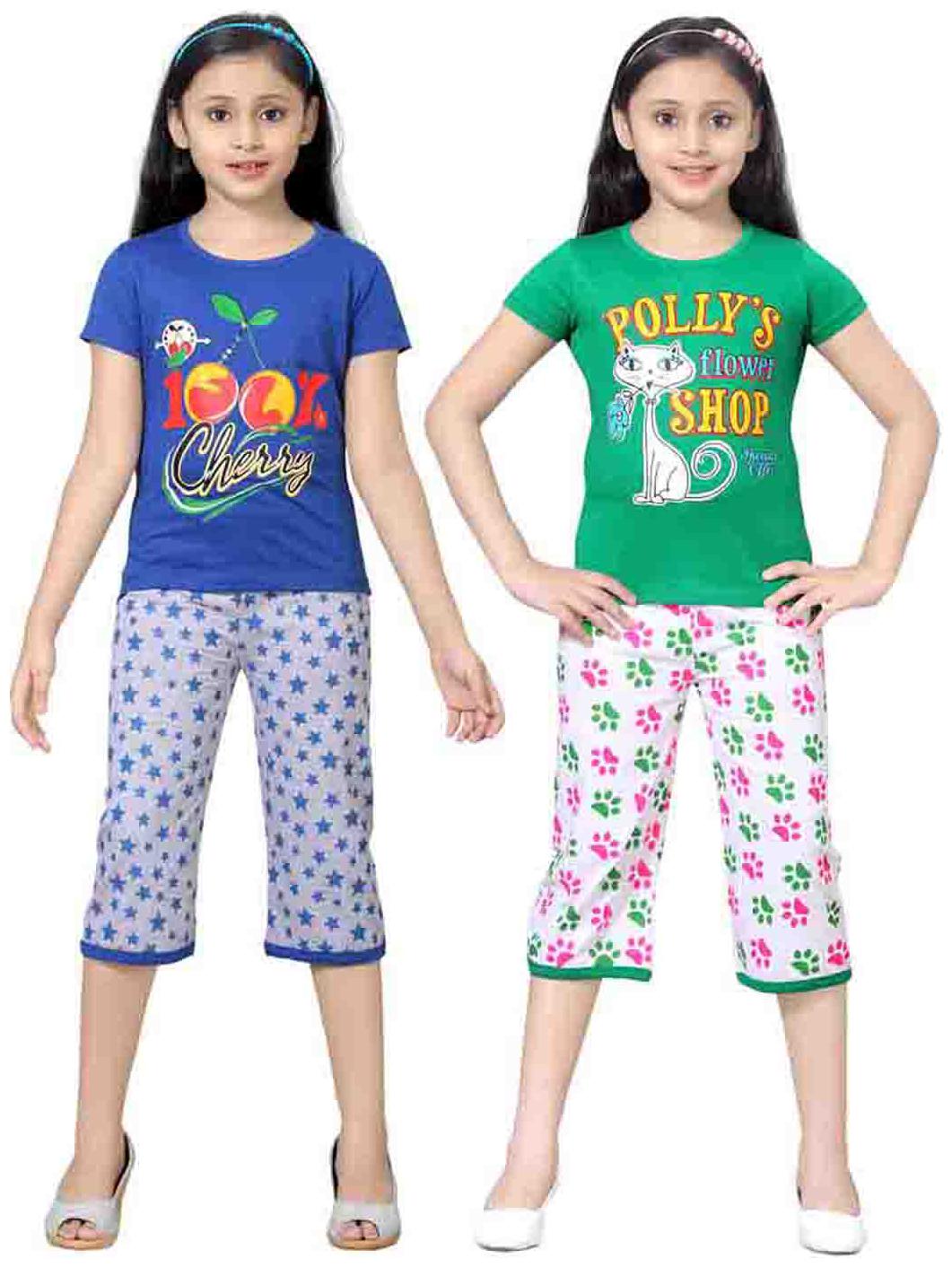

Sinimini Multicolor Girls Cute Printed Top Bottom Set (18-24 Months) (Set Of 2)