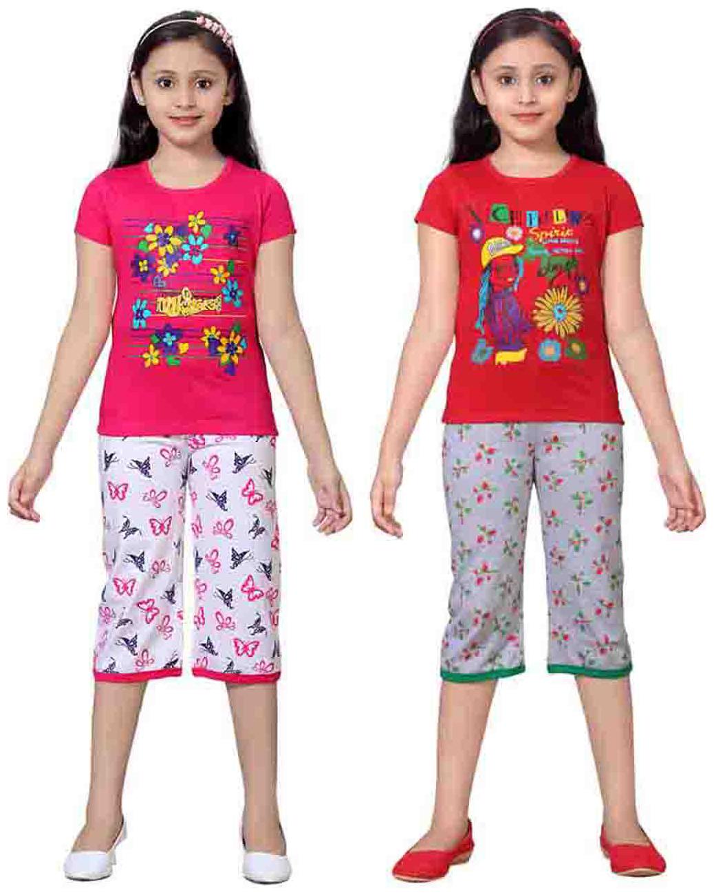 

Sinimini Multicolor Girls Cute Printed Top Bottom Set (4-5 Years) (Set Of 2)