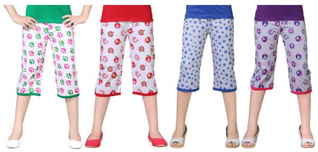 

SINIMINI Multicolor Printed Cute Capri ( Pack Of 4 )