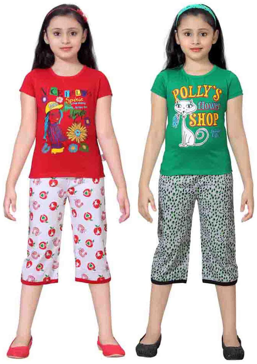 

Sinimini Multicolor Girls Cute Printed Top Bottom Set (7-8 Years) (Set Of 2)