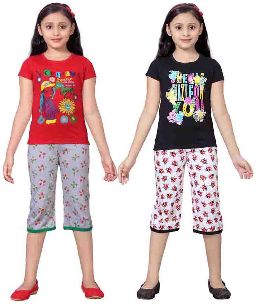 

Sinimini Multicolor Girls Cute Printed Top Bottom Set (9-10 Years) (Set Of 2)
