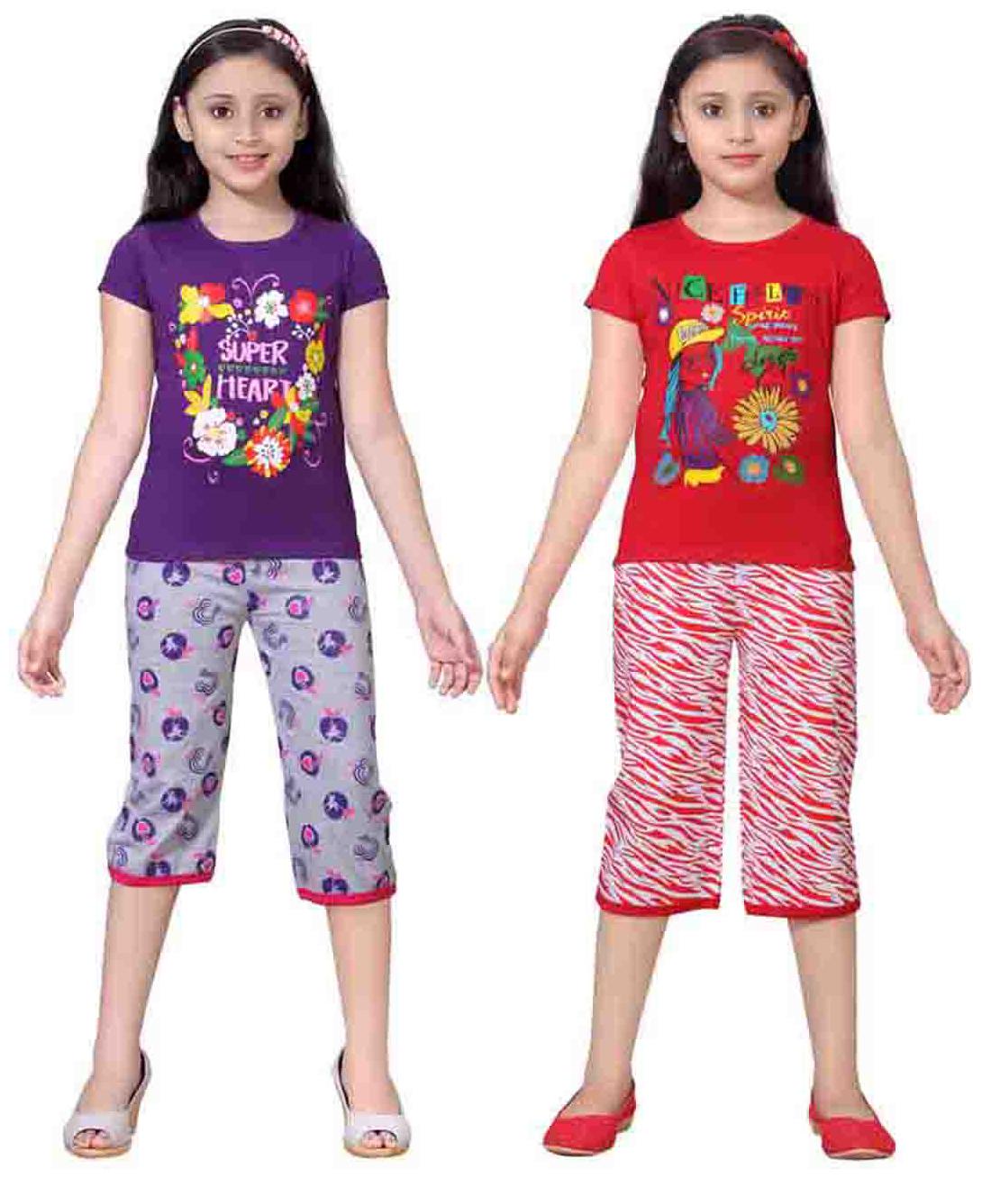 

Sinimini Multicolor Girls Cute Printed Top Bottom Set (8-9 Years) (Set Of 2)