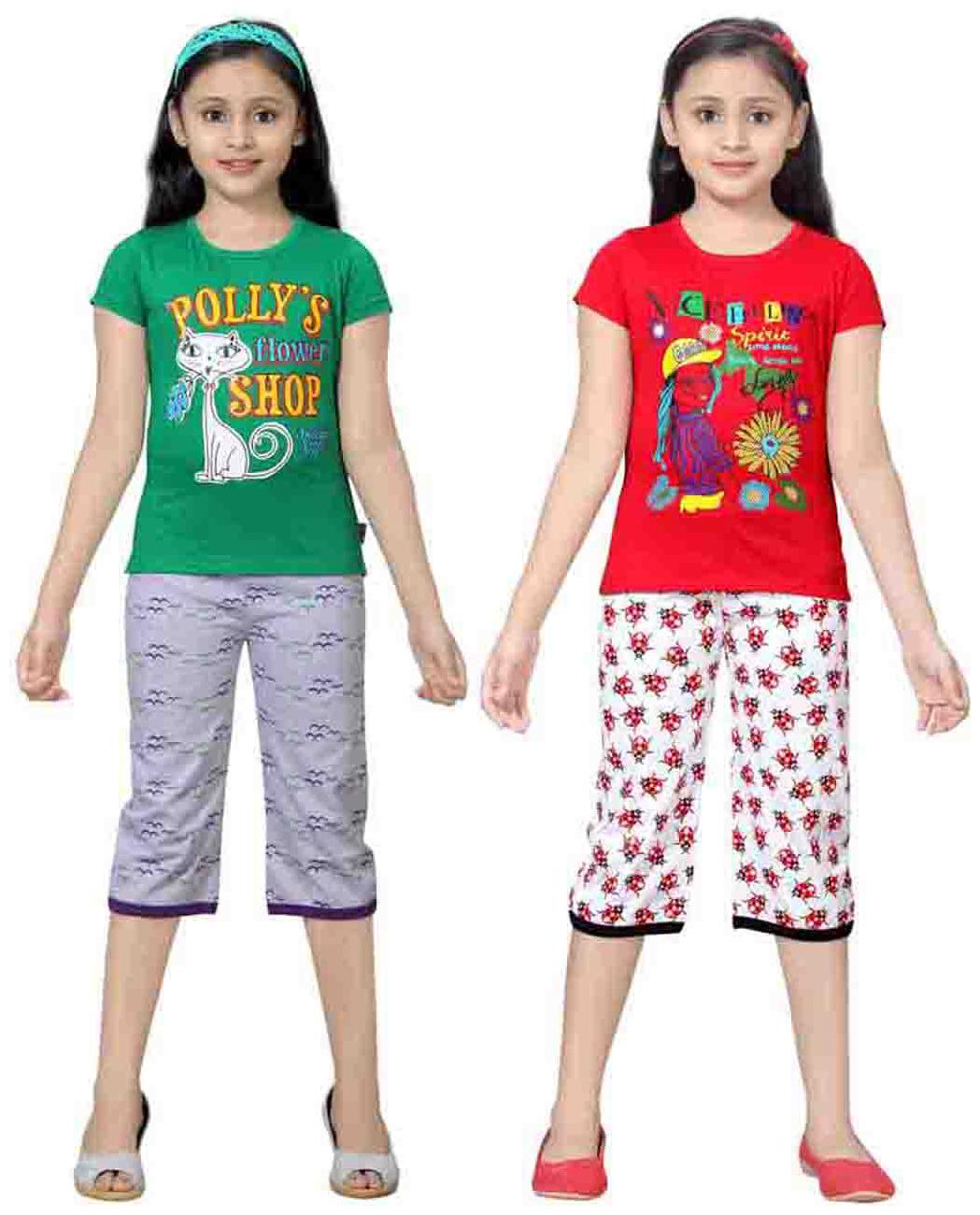 

Sinimini Multicolor Girls Cute Printed Top Bottom Set (8-9 Years) (Set Of 2)
