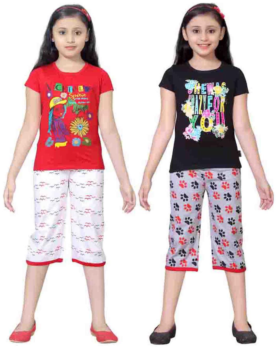 

Sinimini Multicolor Girls Cute Printed Top Bottom Set (10-11 Years) (Set Of 2)