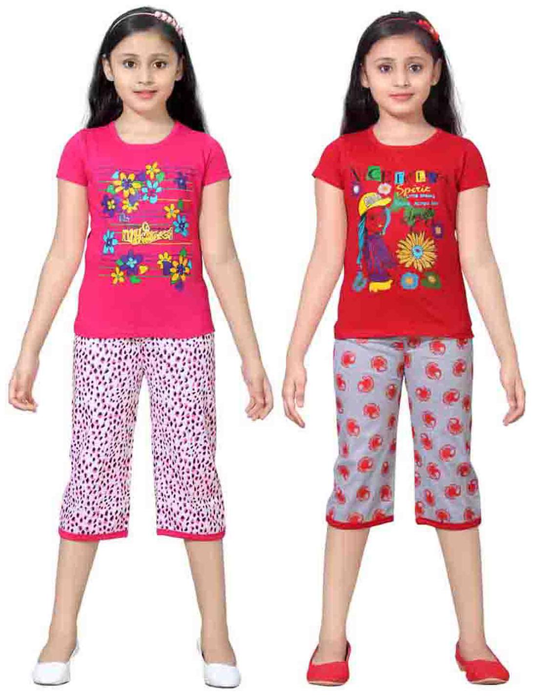 

Sinimini Multicolor Girls Cute Printed Top Bottom Set (10-11 Years) (Set Of 2)