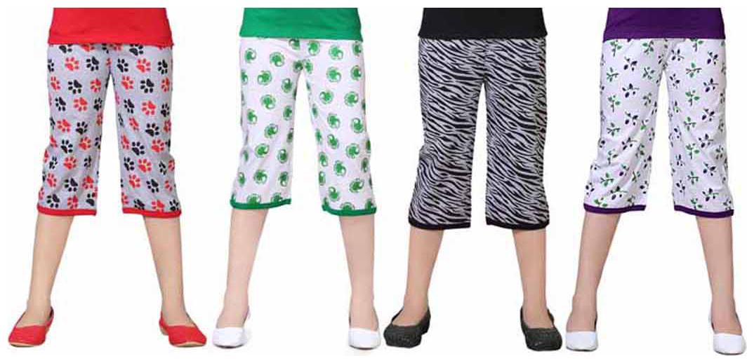 

SINIMINI Multicolor Printed Cute Capri ( Pack Of 4 )
