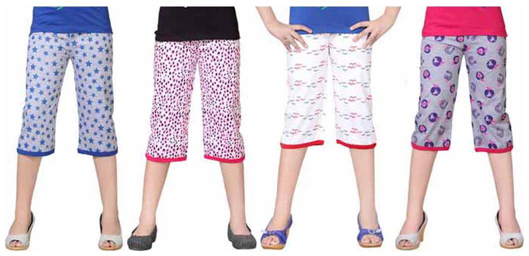 

SINIMINI Multicolor Printed Cute Capri ( Pack Of 4 )