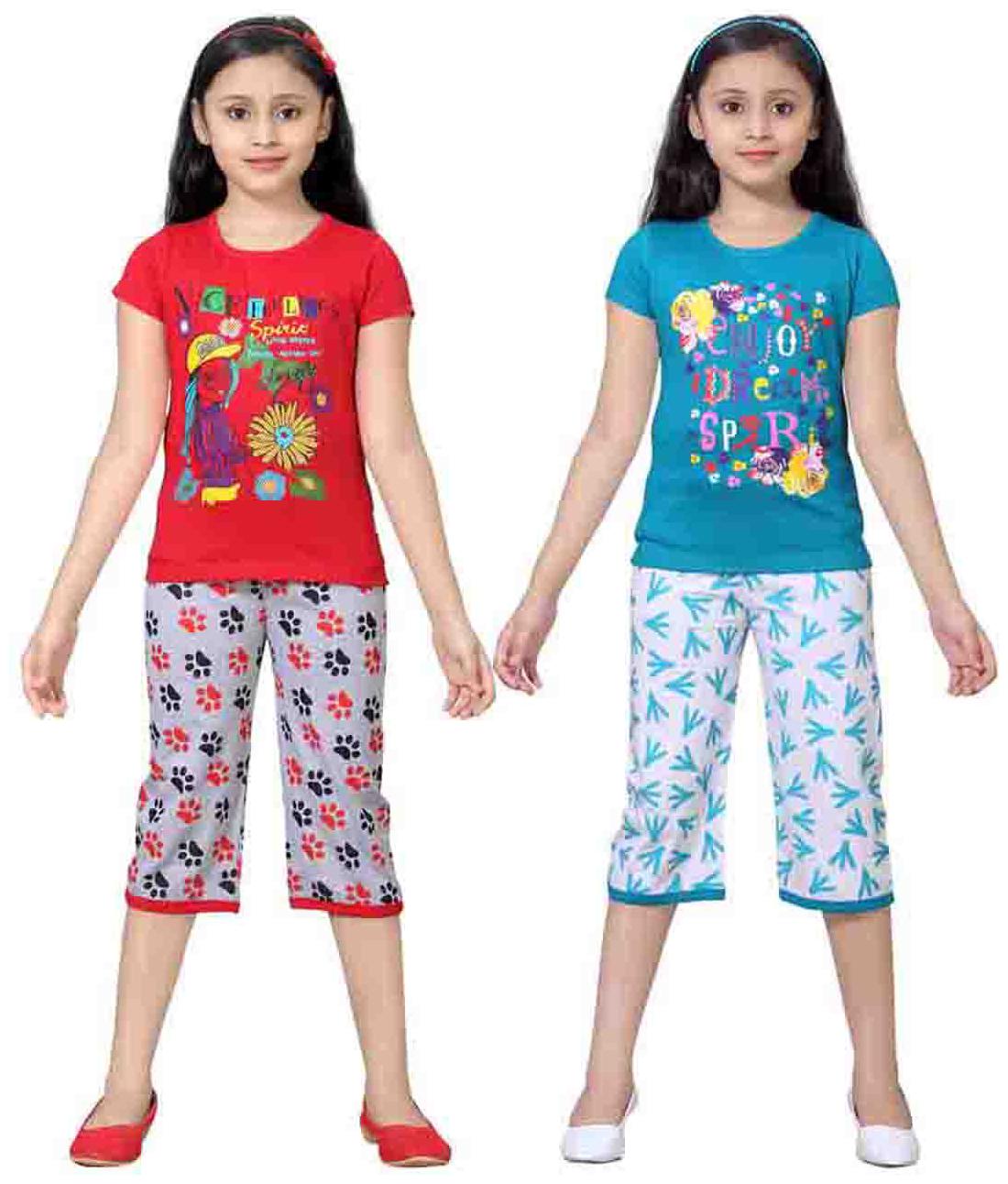 

Sinimini Multicolor Girls Cute Printed Top Bottom Set (10-11 Years) (Set Of 2)