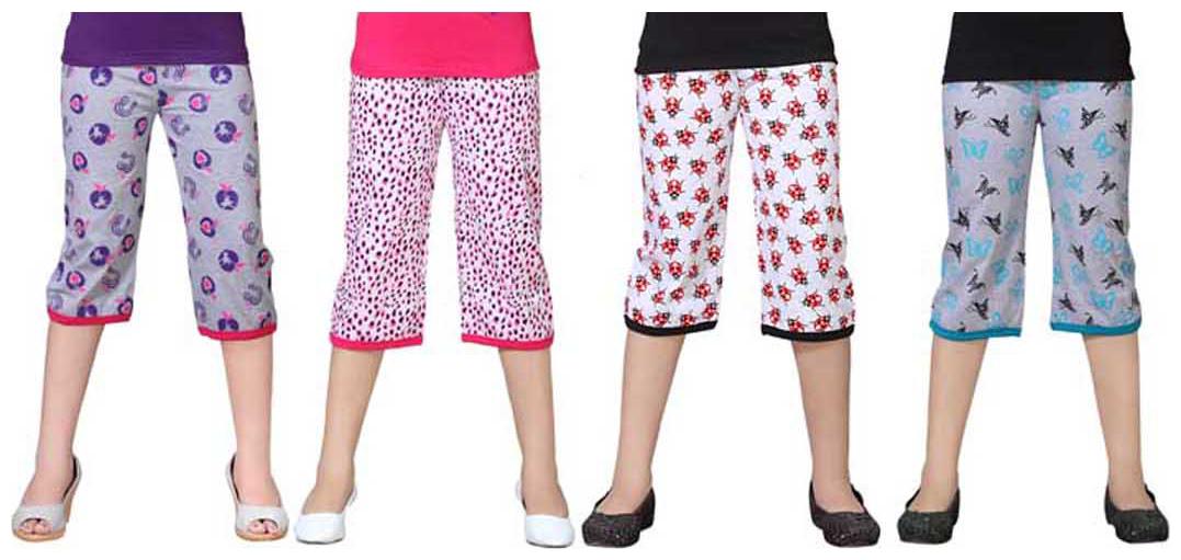 

SINIMINI Multicolor Printed Cute Capri ( Pack Of 4 )