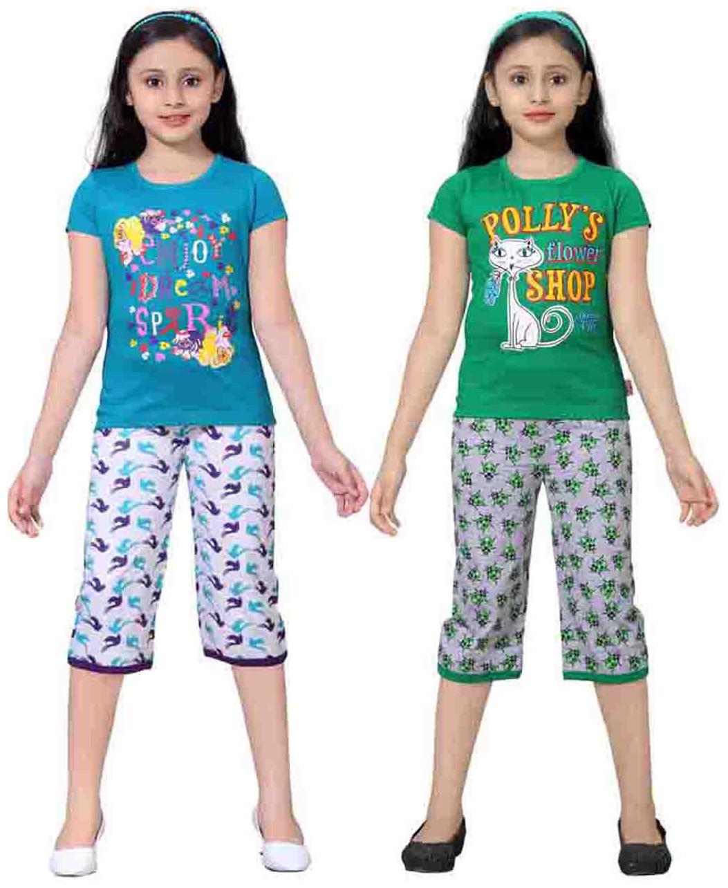 

Sinimini Multicolor Girls Cute Printed Top Bottom Set (4-5 Years) (Set Of 2)