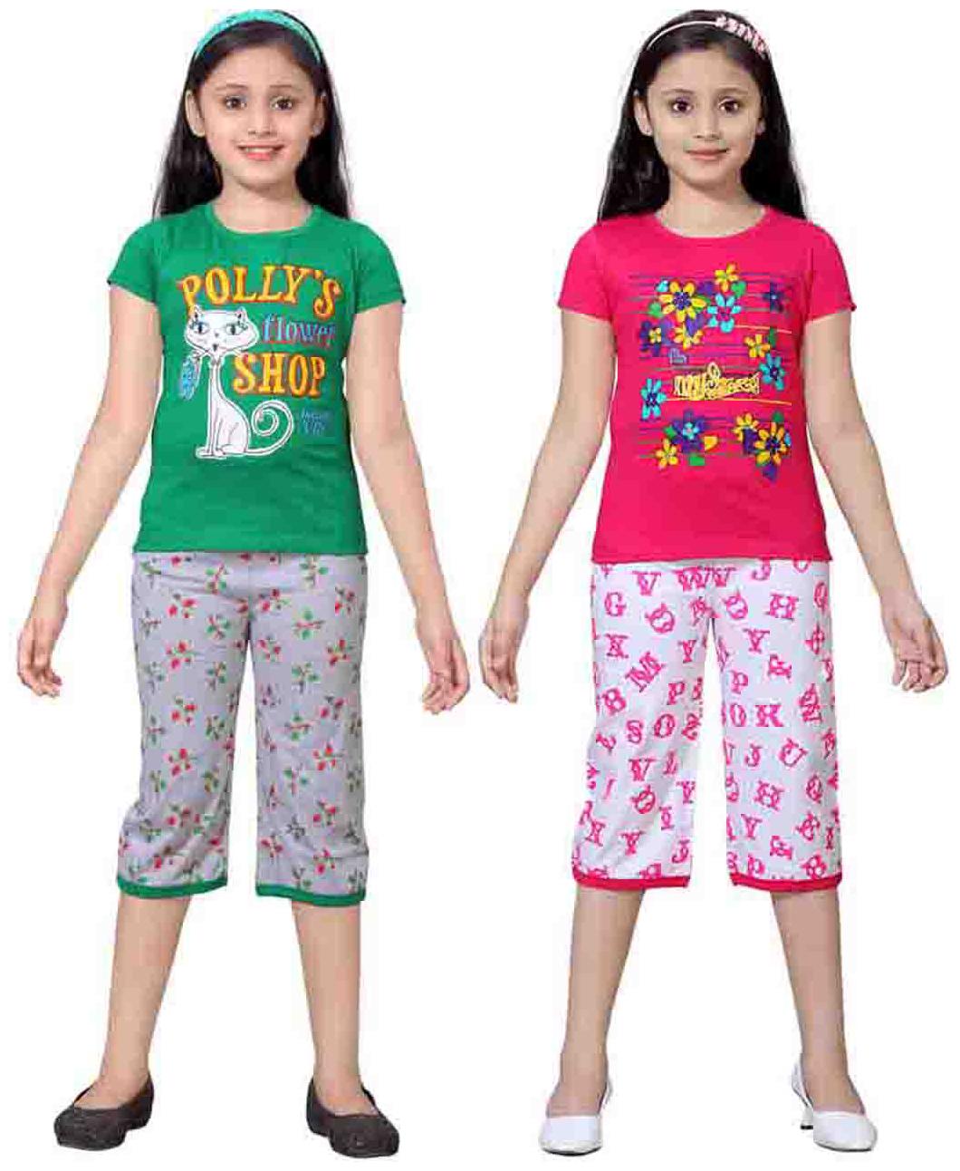 

Sinimini Multicolor Girls Cute Printed Top Bottom Set (10-11 Years) (Set Of 2)