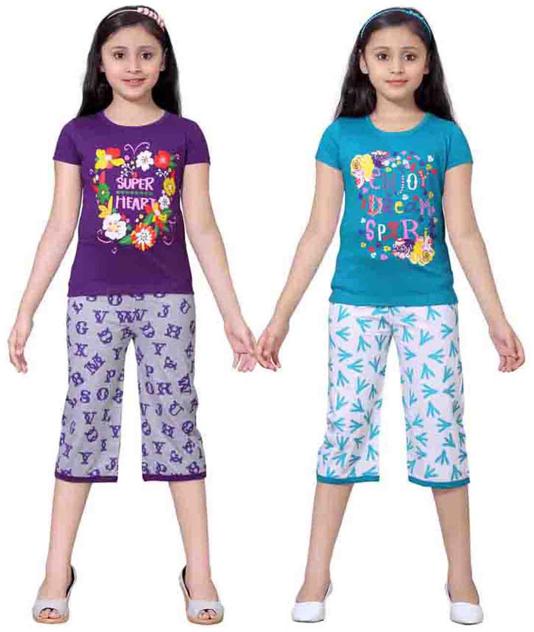 

Sinimini Multicolor Girls Cute Printed Top Bottom Set (9-10 Years) (Set Of 2)