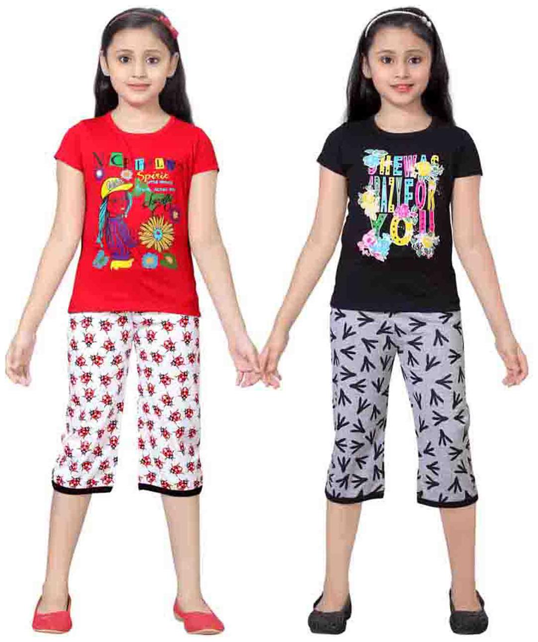 

Sinimini Multicolor Girls Cute Printed Top Bottom Set (10-11 Years) (Set Of 2)