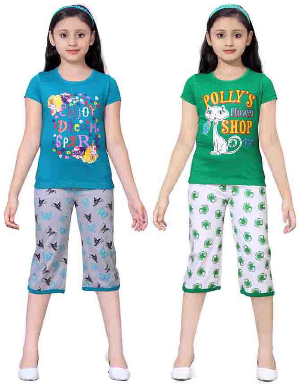 

Sinimini Multicolor Girls Cute Printed Top Bottom Set (6-7 Years) (Set Of 2)