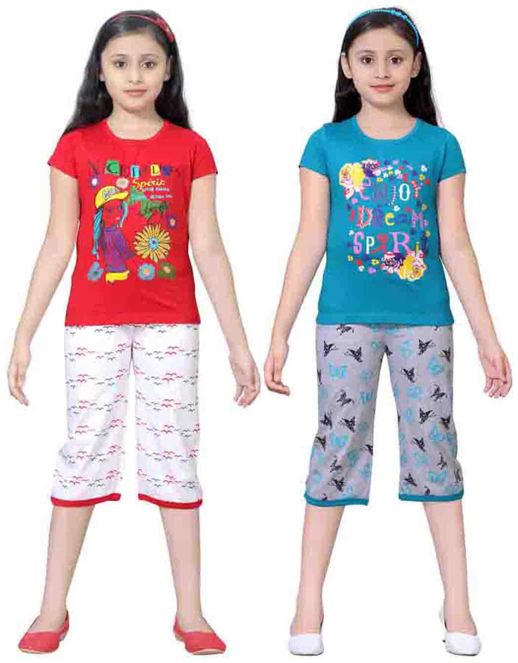 

Sinimini Multicolor Girls Cute Printed Top Bottom Set (18-24 Months) (Set Of 2)