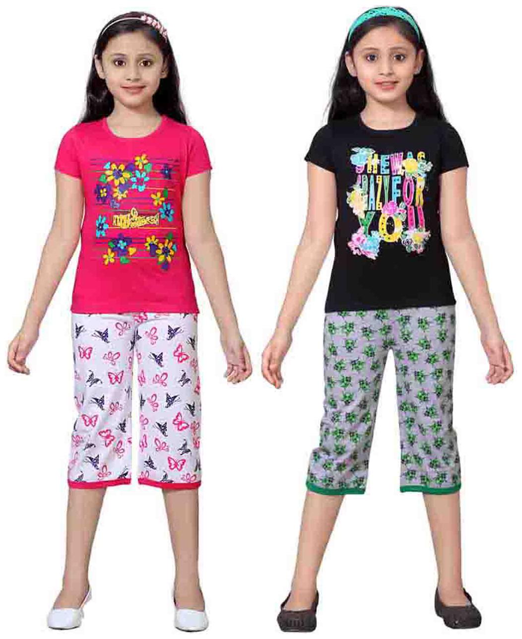 

Sinimini Multicolor Girls Cute Printed Top Bottom Set (6-7 Years) (Set Of 2)