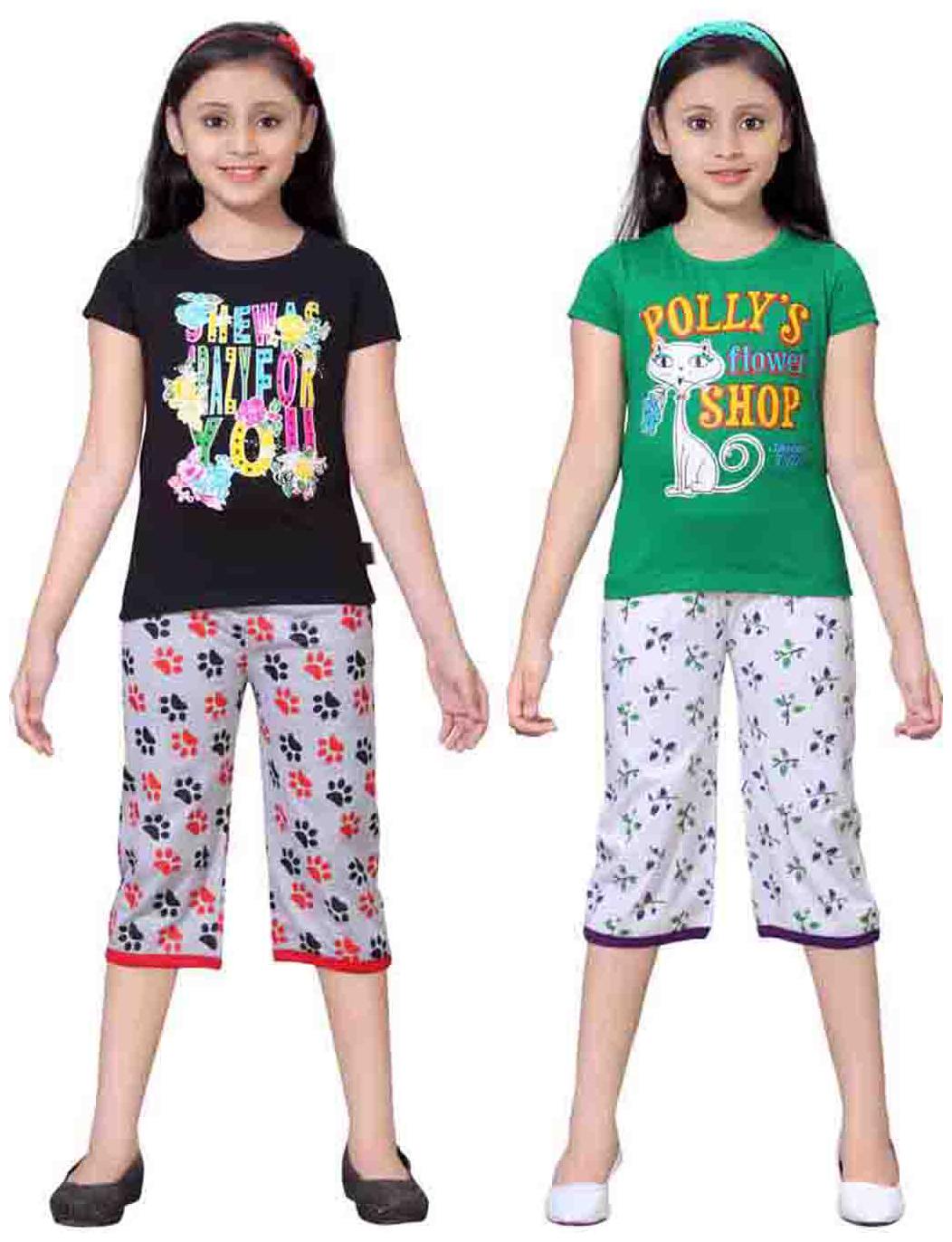 

Sinimini Multicolor Girls Cute Printed Top Bottom Set (5-6 Years) (Set Of 2)