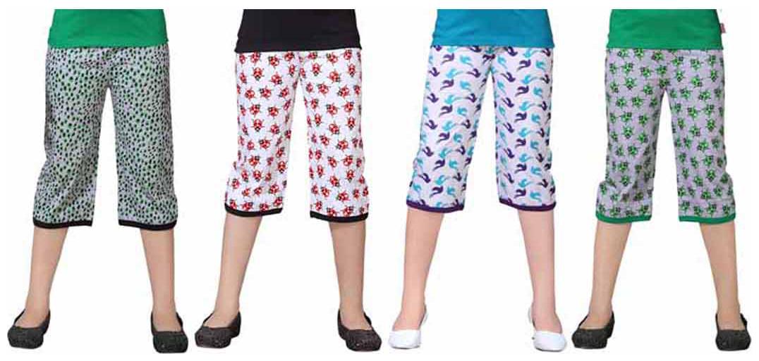 

SINIMINI Multicolor Printed Cute Capri ( Pack Of 4 )