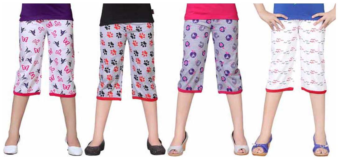 

SINIMINI Multicolor Printed Cute Capri ( Pack Of 4 )