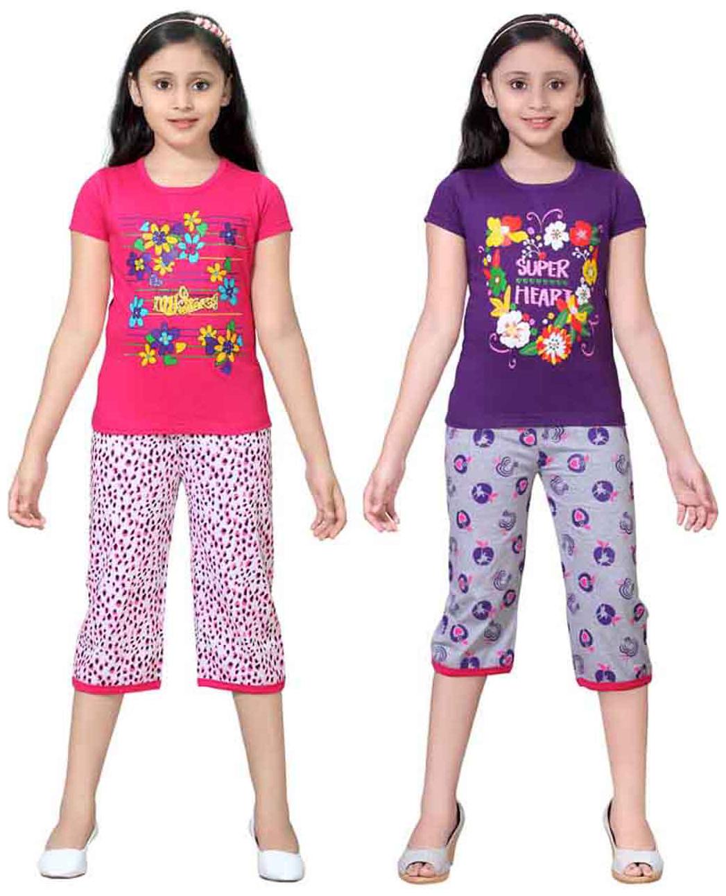 

Sinimini Multicolor Girls Cute Printed Top Bottom Set (9-10 Years) (Set Of 2)