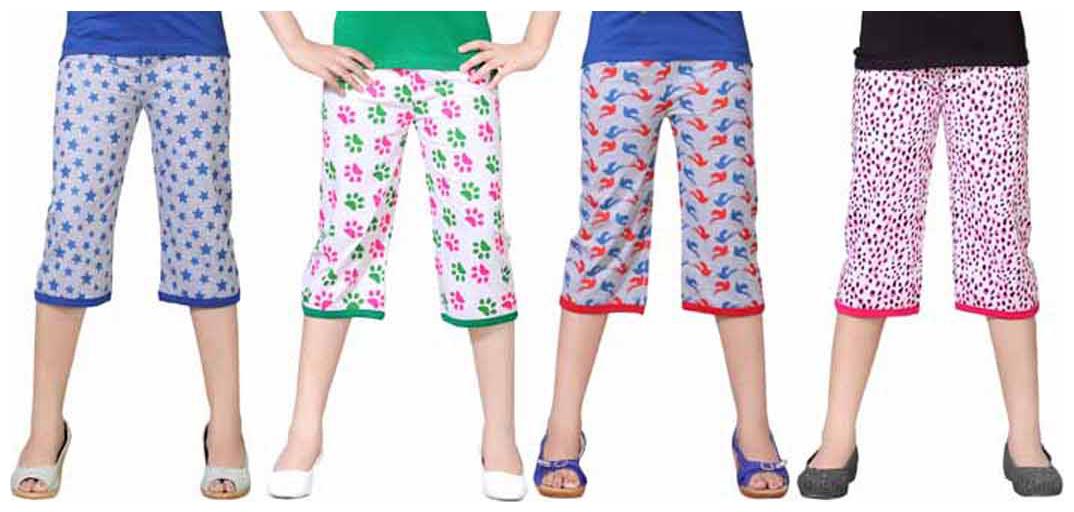

SINIMINI Multicolor Printed Cute Capri ( Pack Of 4 )