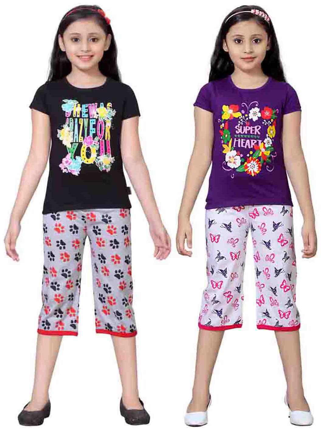 

Sinimini Multicolor Girls Cute Printed Top Bottom Set (4-5 Years) (Set Of 2)