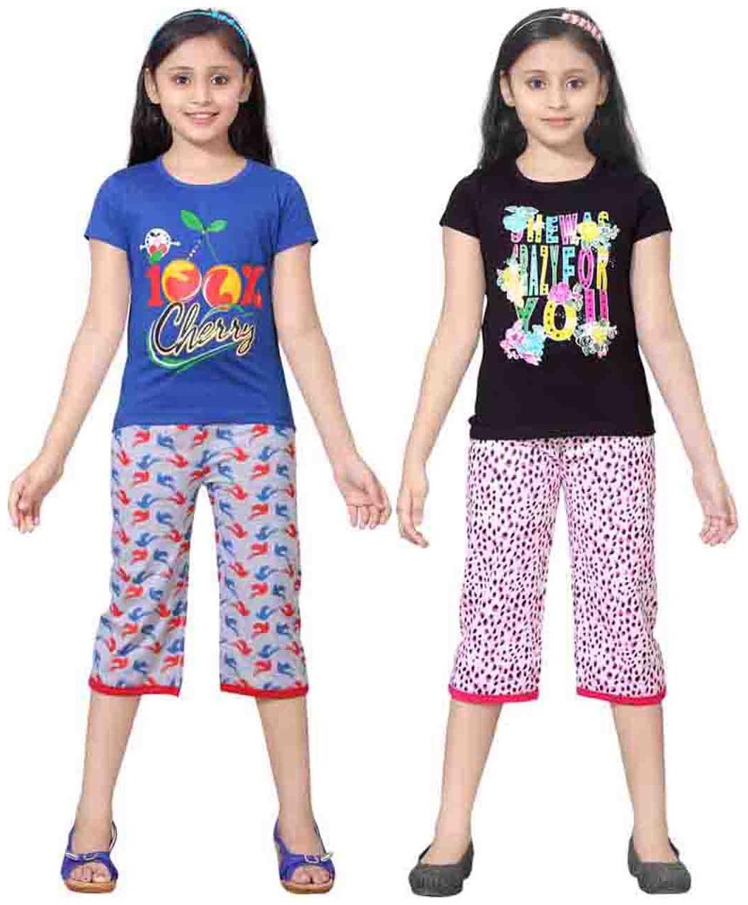 

Sinimini Multicolor Girls Cute Printed Top Bottom Set (9-10 Years) (Set Of 2)
