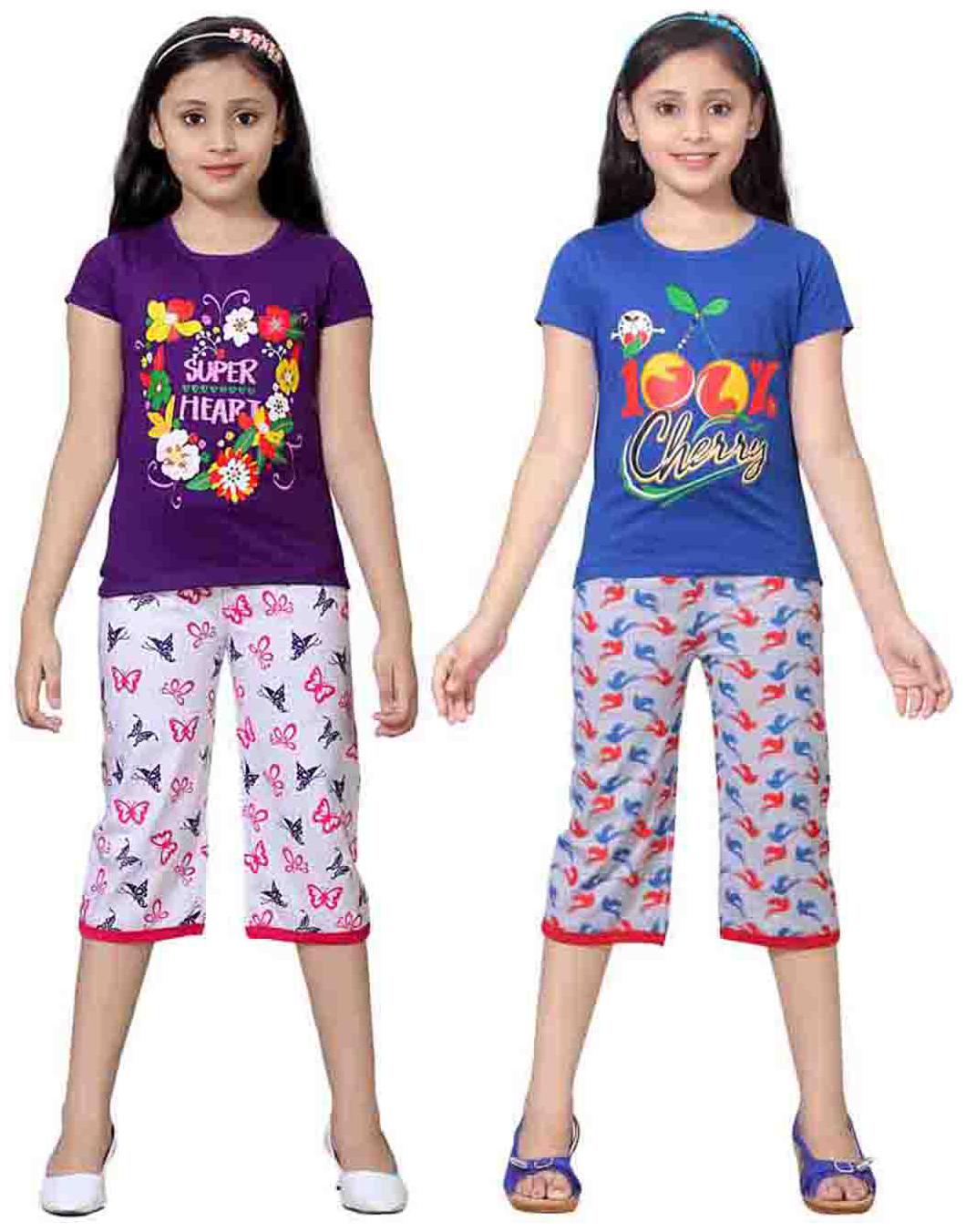 

Sinimini Multicolor Girls Cute Printed Top Bottom Set (3-4 Years) (Set Of 2)