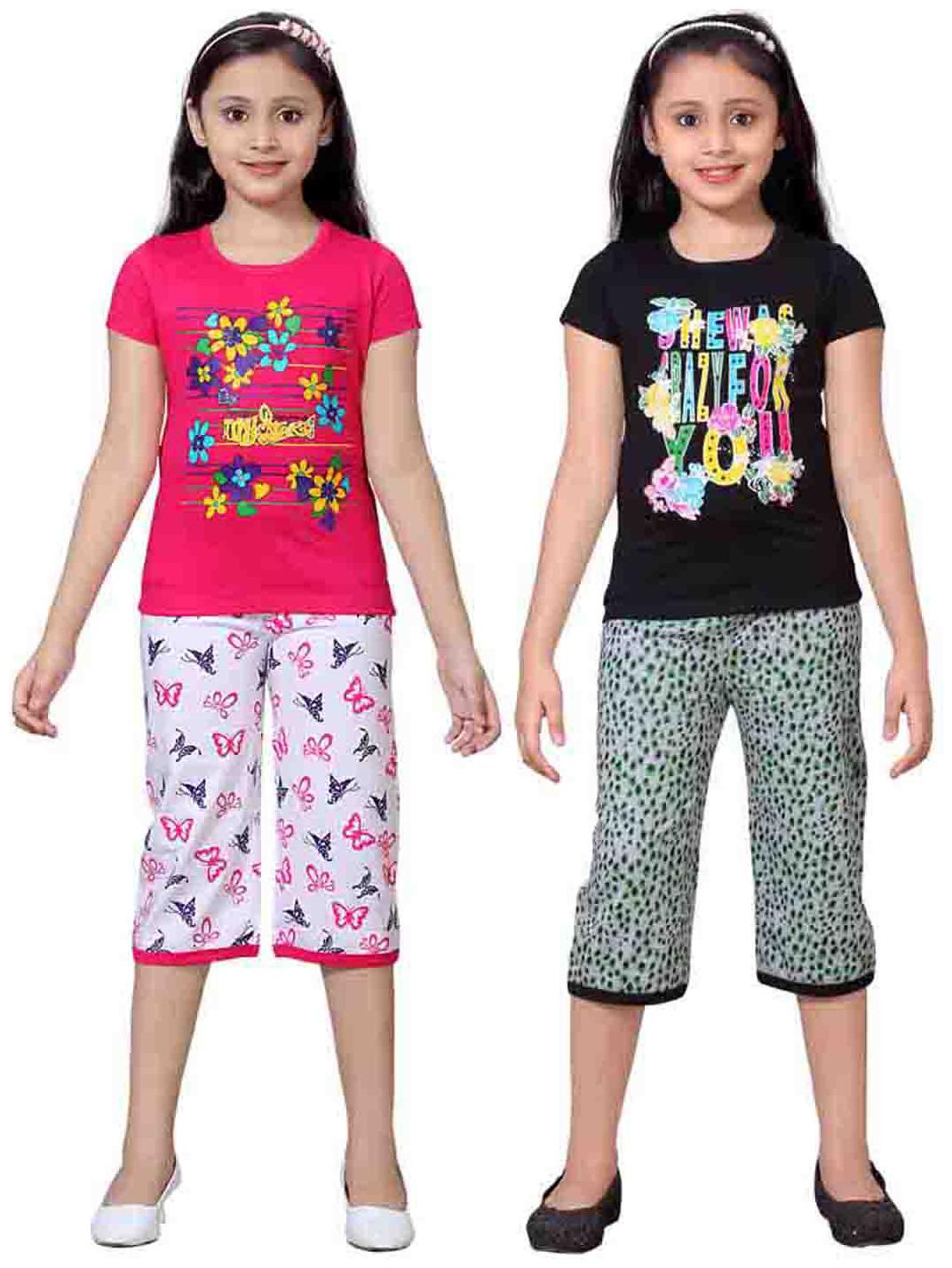 

Sinimini Multicolor Girls Cute Printed Top Bottom Set (10-11 Years) (Set Of 2)