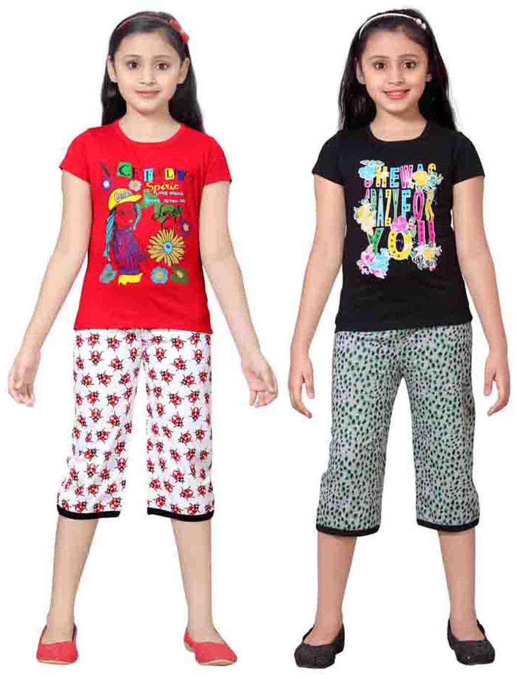 

Sinimini Multicolor Girls Cute Printed Top Bottom Set (10-11 Years) (Set Of 2)