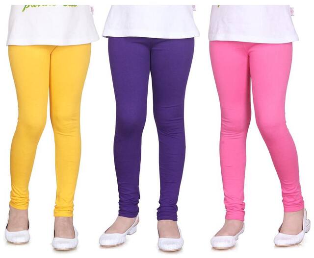 Sinimini Plain Cotton Leggings -Pack Of 3 (4-5 Years)