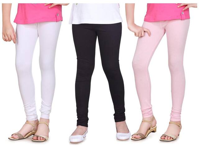 Sinimini Plain Cotton Leggings -Pack Of 3 (6-7 Years)