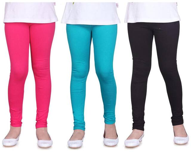 Sinimini Plain Cotton Leggings -Pack Of 3 (8-9 Years)