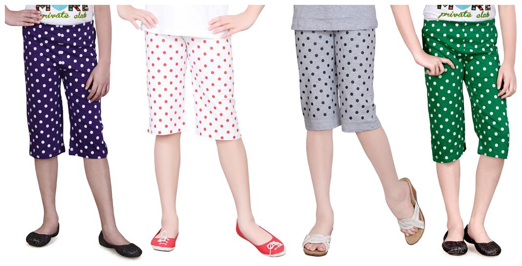 

Sinimini Printed Pack Of 4 Multicolor Capri (10-11 Years)