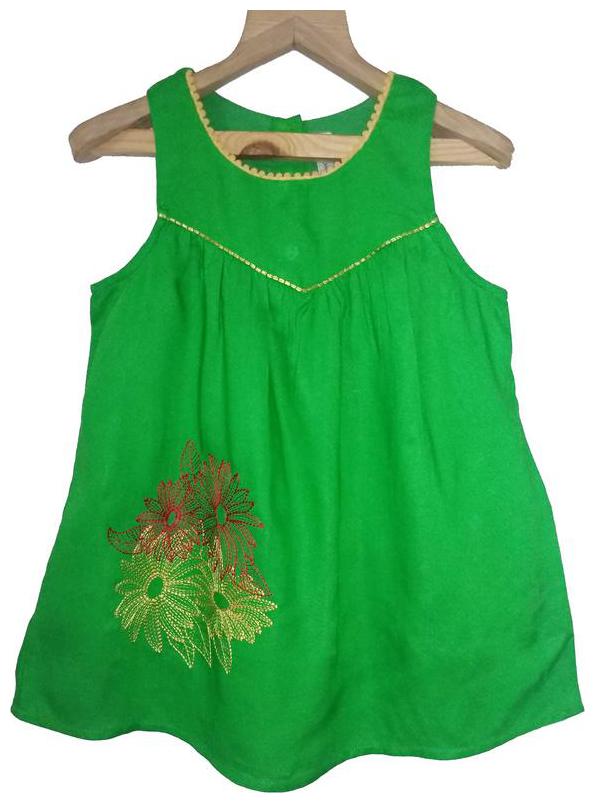 

Sleeveless Yoke Embroidery Dress Green 8-10Y