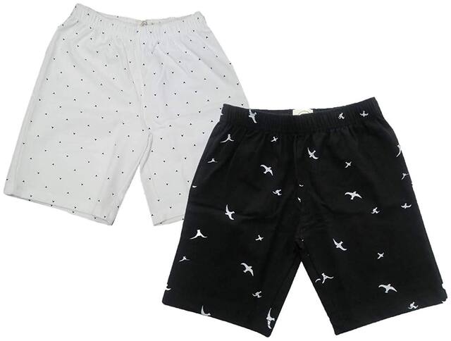 SLIDES & SWINGS Boys Printed Cotton Shorts with Pocket Black And White