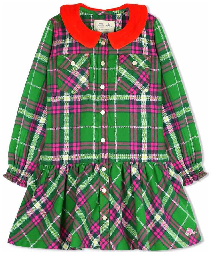 

Cherry Crumble Soft Flannel-Lurex With Velour Peter Pan Collar Dress
