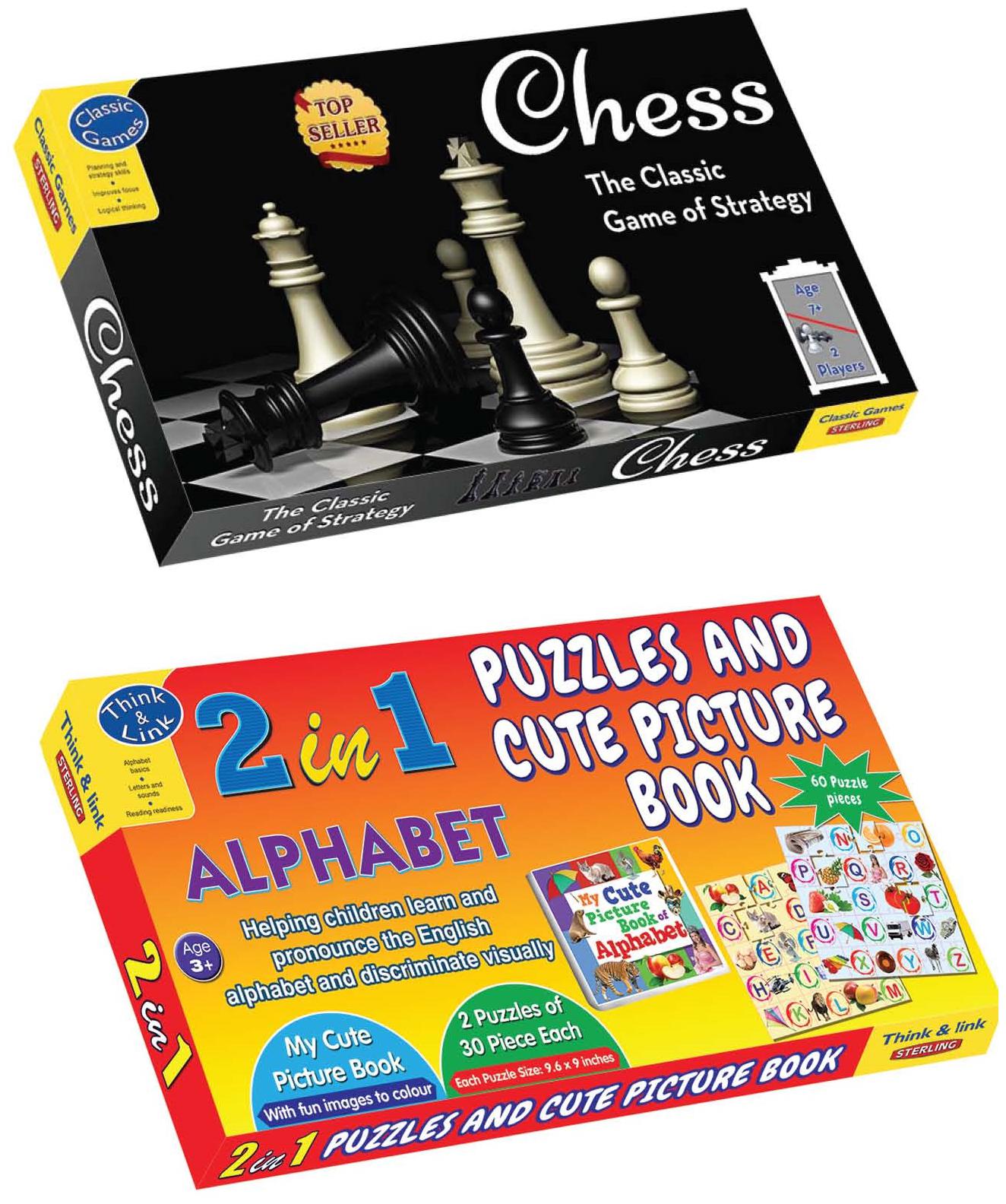 

Sterling 2 in 1 Combo Pack of Board Game Chess and 2 in 1 Puzzle- Alphabet