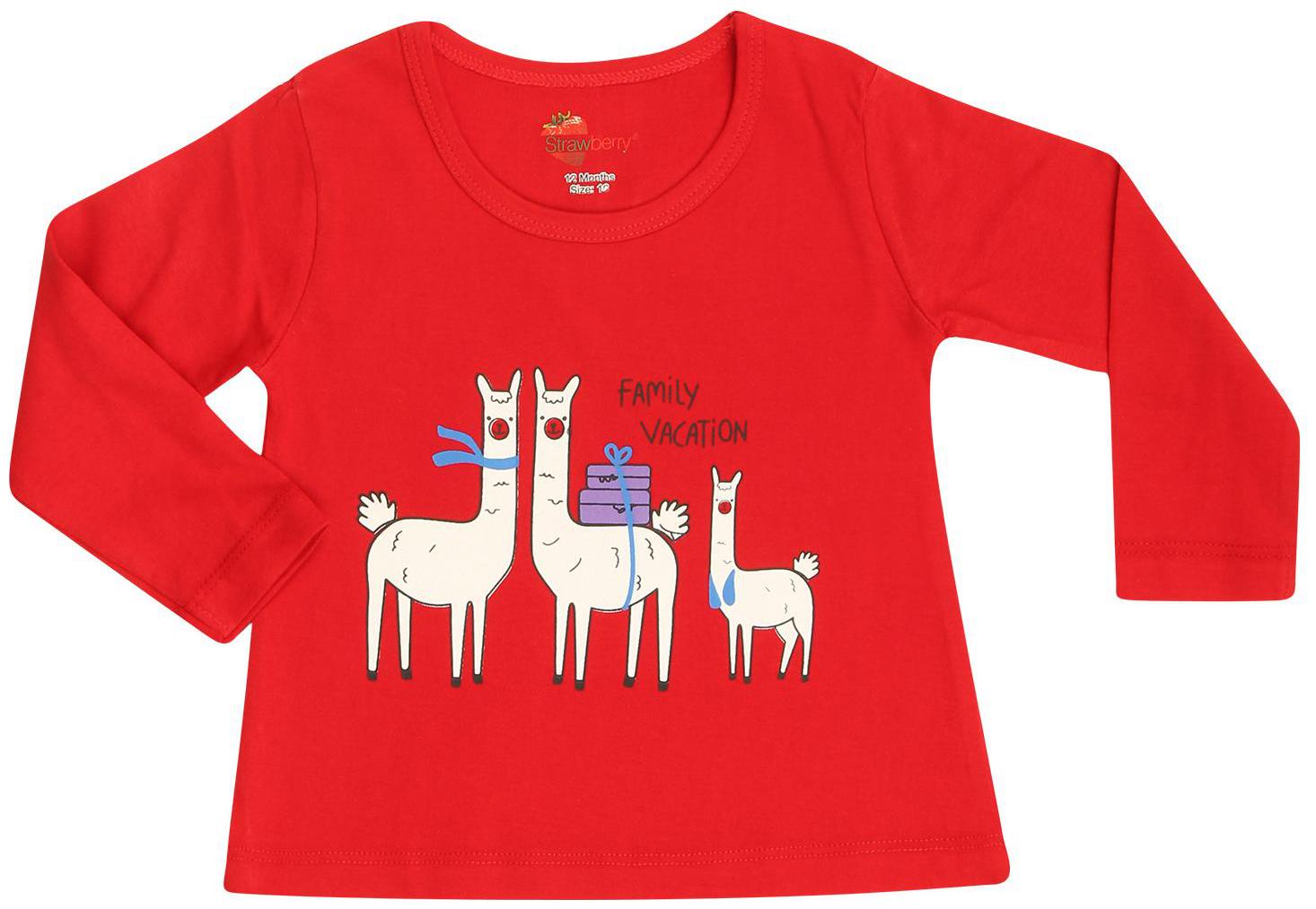 

Strawberry Cotton Printed T shirt for Baby Girl - Red